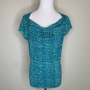 Vintage Mesh Casual Corner Blue Green Knit Blouse Sz Large